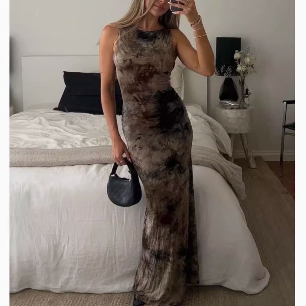 NEW DISSH Sawyer Tie-Dye Midi/Maxi Dress - Taupe Beige Blue - Picture 3 of 10
